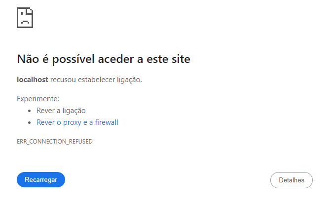 Print mostrando erro de ligação do localhost