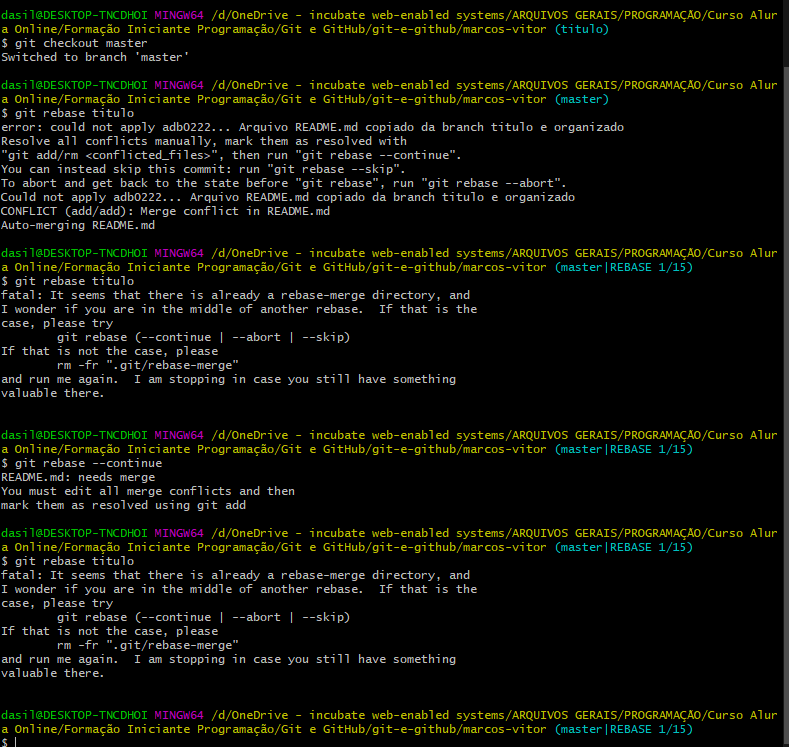 Erro após digitar o comando``git rebase titulo`` 