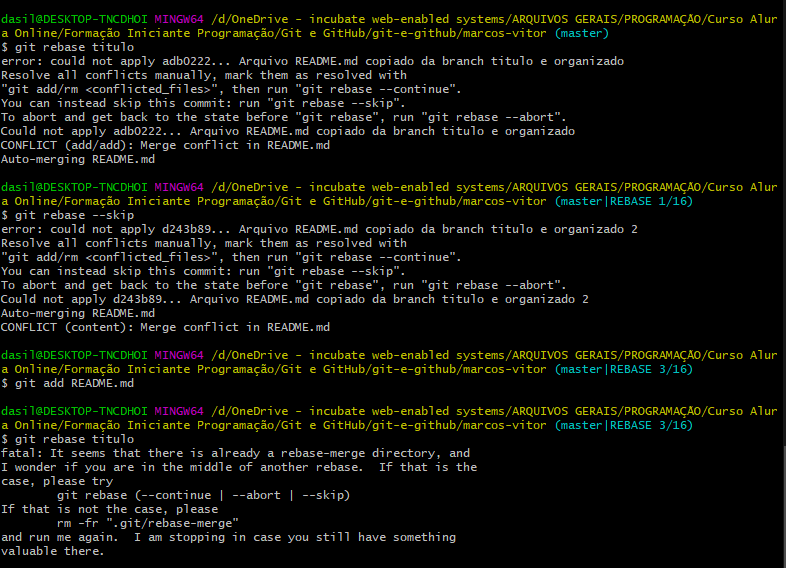 Imagem de novo erro ao digitar: git rebase titulo