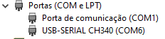 Aba portas, do gerenciador de dispositivos, sem warning de conexão, ou seja, tudo okay com a sua placa ESP