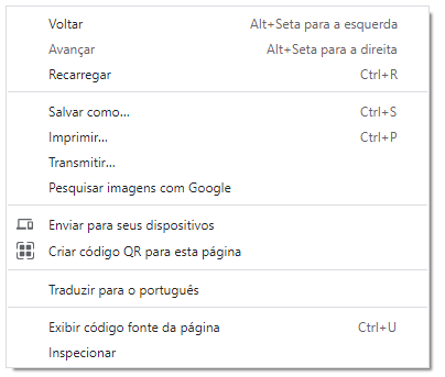 Imagem do menu que aparecerá na tela