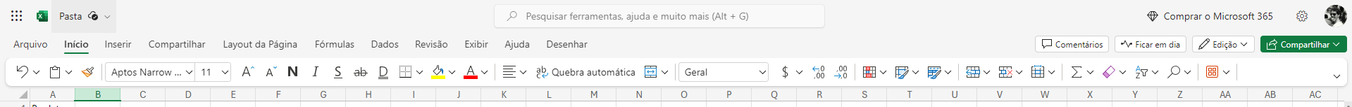 Captura de tela de onde se encontraria a barra de fórmulas do Excel