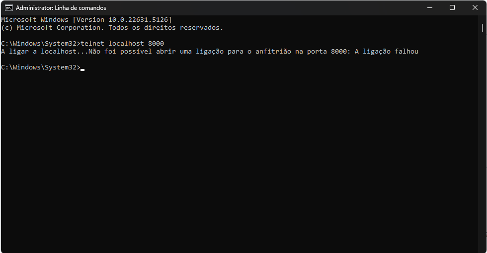 Print CMD ADM comando telnetlocalhost 8000