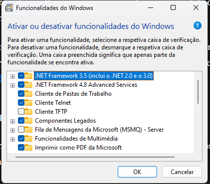 Print de Tela das Funcionalidades do Windows com Telnet Client Ativo