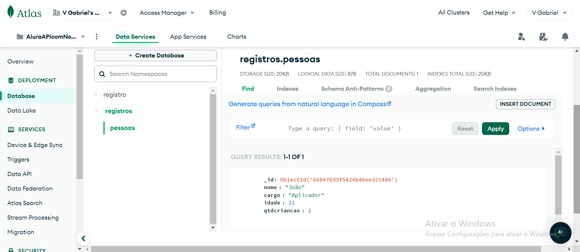 Coleção no MongoDB