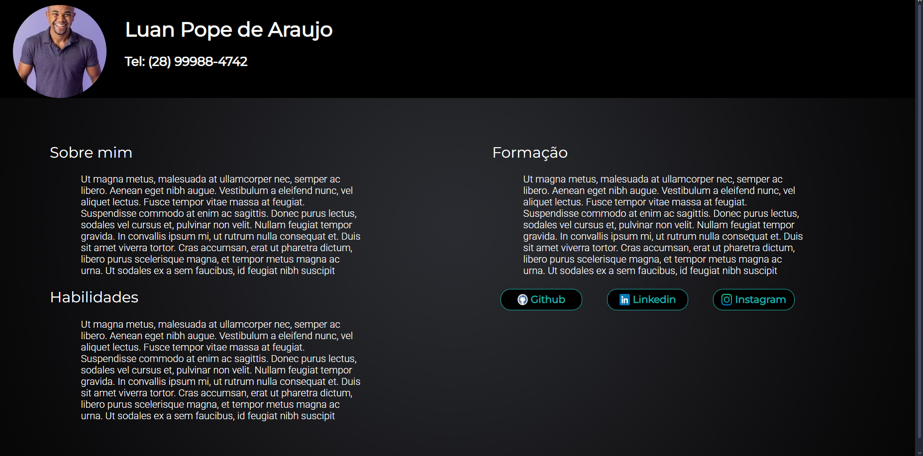 A pagina esta com texto em lorem ipsum e uma imagem aleatoria, so um modelo de como ficaria, tem q atualizar e colocar as informações reais