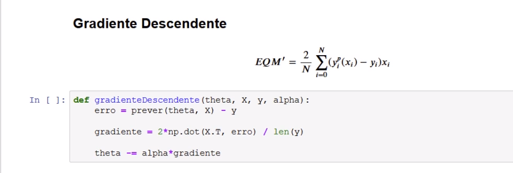 Formula original usada pelo professor implementando do zero usando numpy