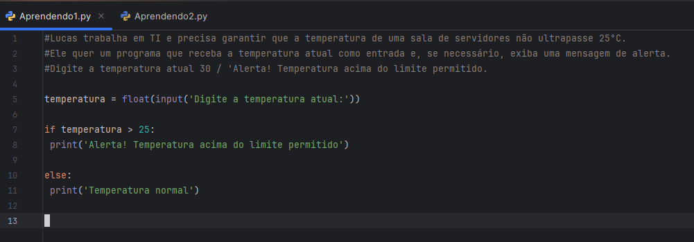 Exercício'Temperatura dos servidores' finalizada