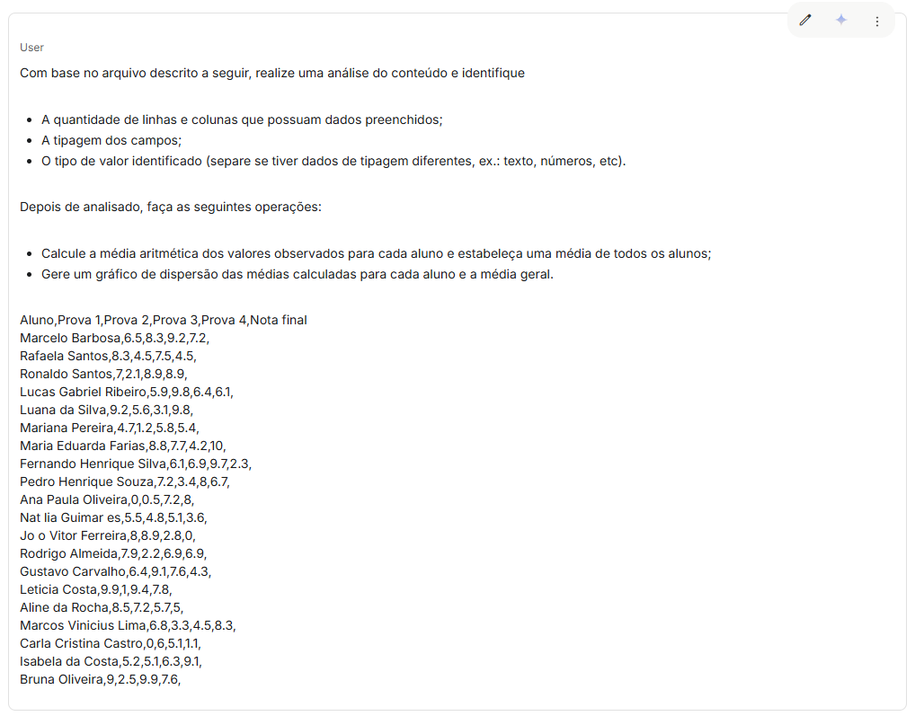 Prompt descritivo das ações a serem feitas