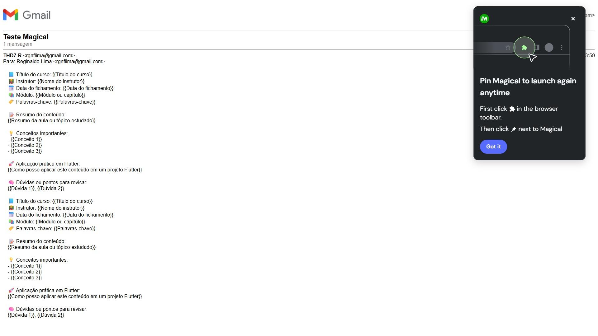 Resultado do envio de email - sem os dados inseridos