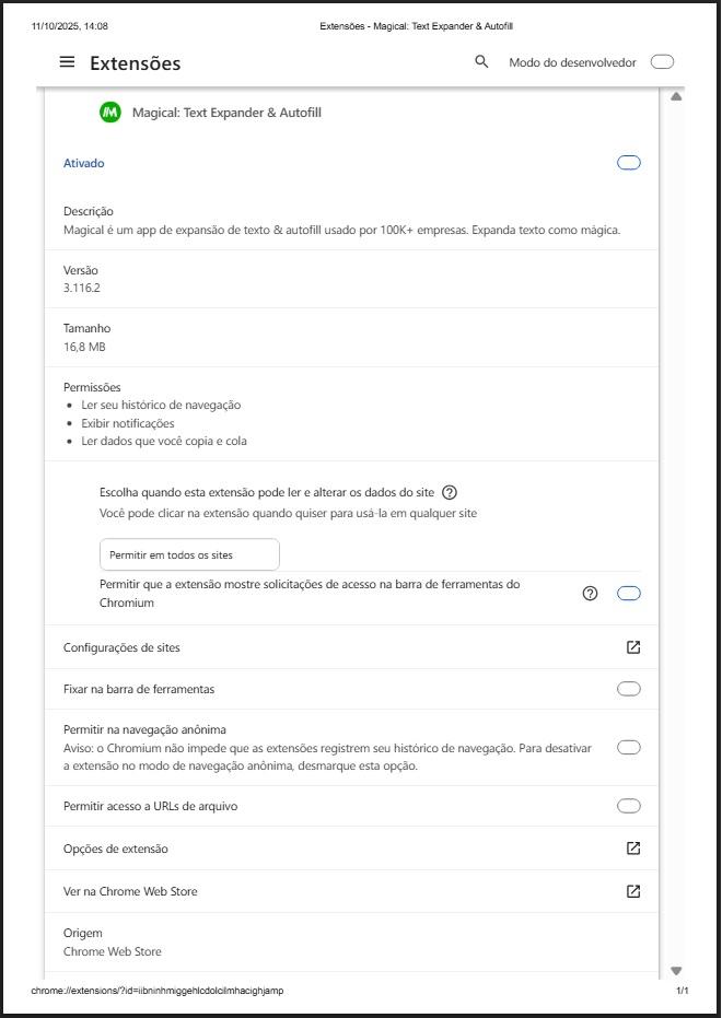 Install da extensão no chromium