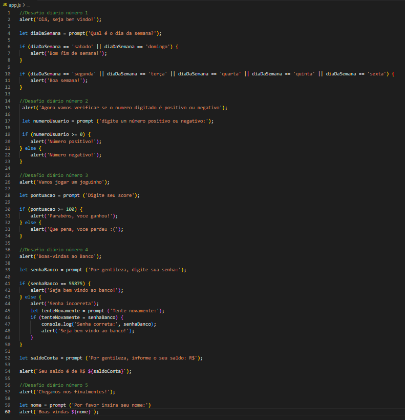 Imagem com os códigos da programacao do desafio hora da pratica dentro do programa VS Code