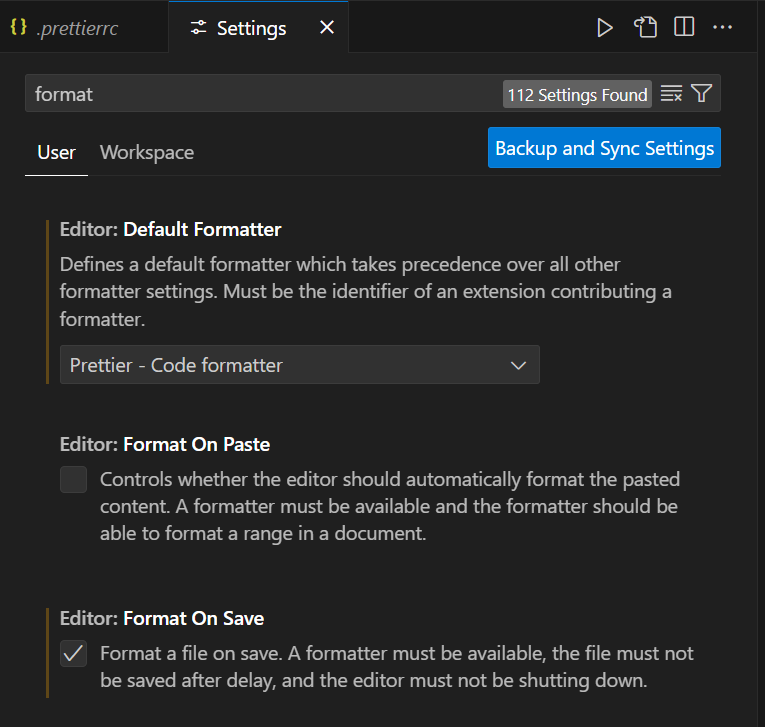 settings do vscode, procurando por default formatter