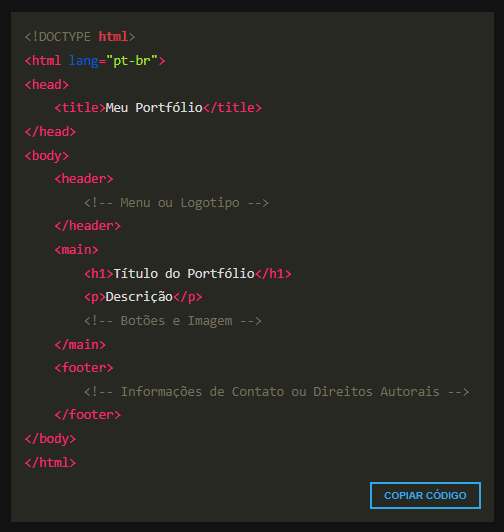 HTML sugerido pelo instrutor