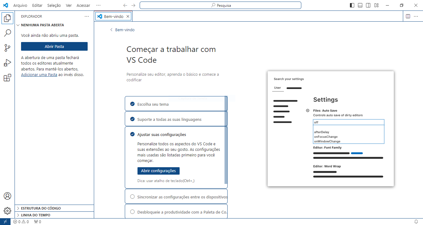 captura de tela com a interface inicial do programa onde encontra-se algumas informações sobre temas e uma mensagem de boas vindas