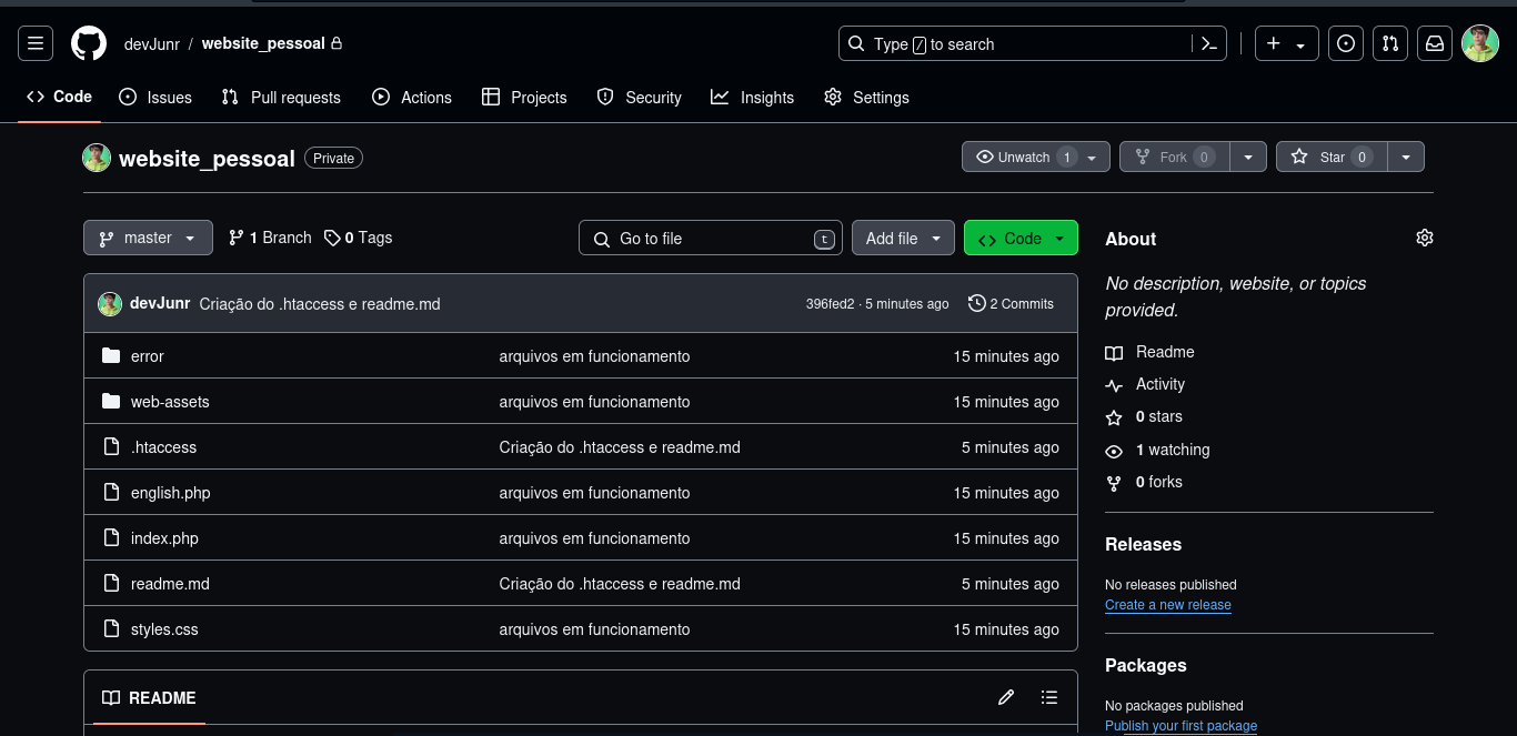 Print do repositório criado no github do aluno Adriano