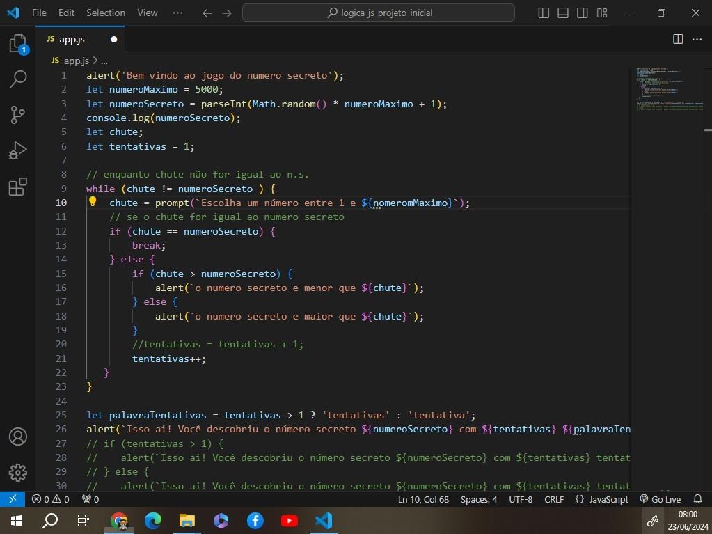 Print da tela com o programa com erro.