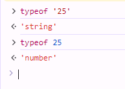 utilizando o typeof para comparar 25 entre aspas e apenas 25