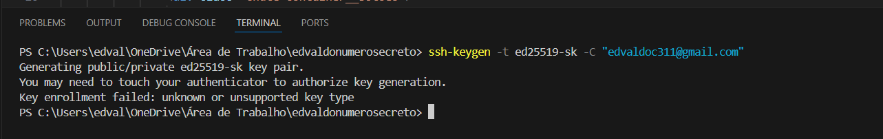 erro ao gerar chave ssh