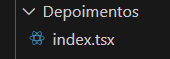 Estrutura de pastas do diretório 'Depoimentos', contendo apenas o arquivo 'index.tsx'.