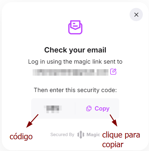 página do railway indicando para copiar o código de login