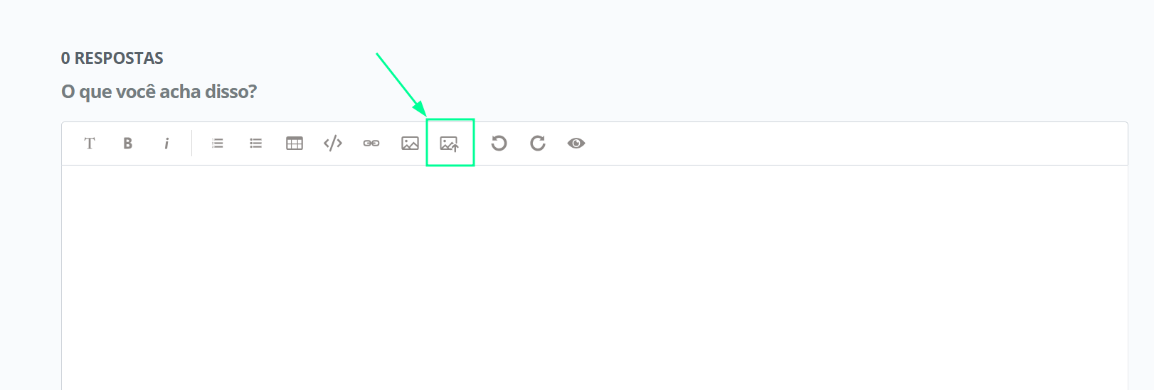 Caixa de texto para inserção de tópico no fórum da Alura com ícone de upload de imagem destacado