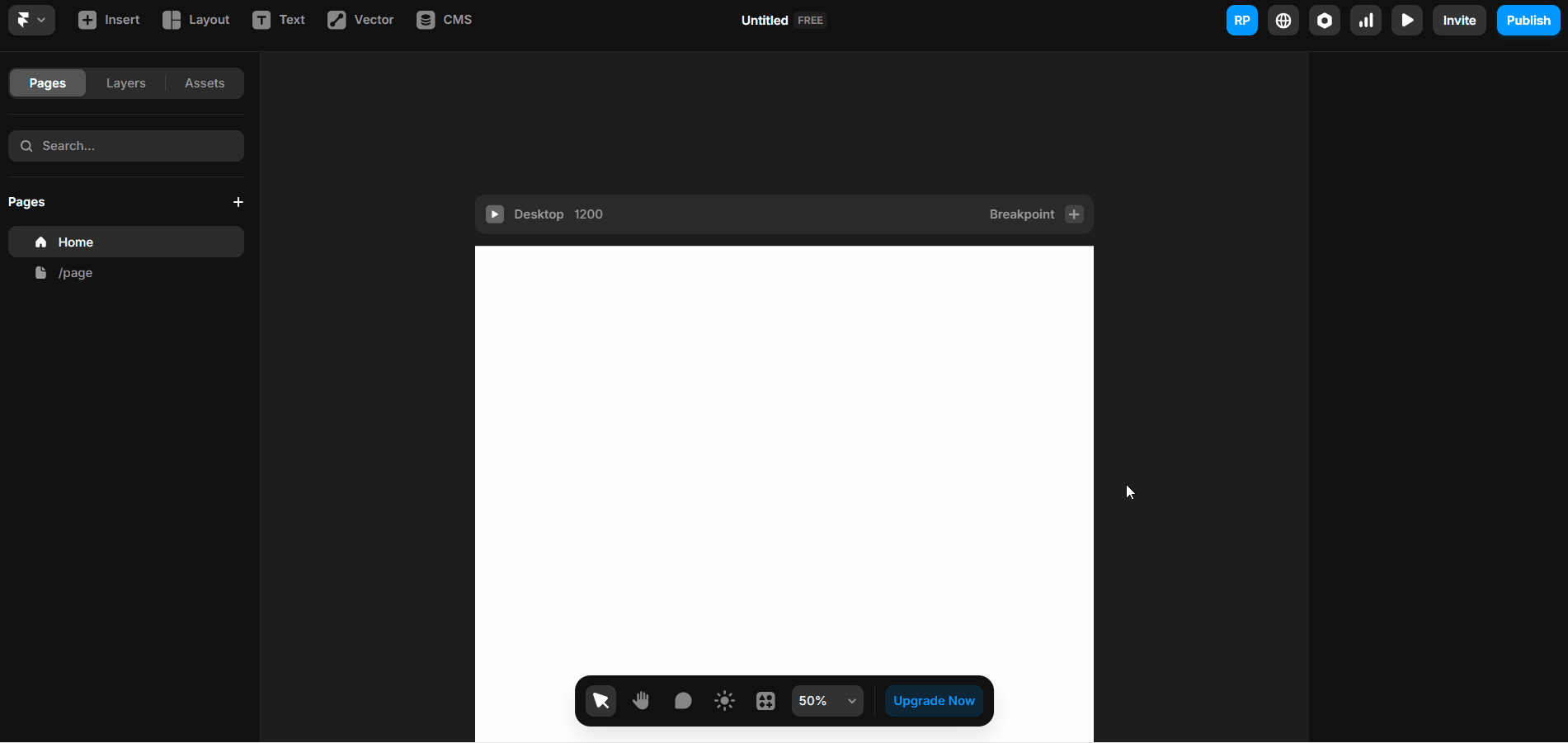 tela do Framer acessando a funcionalidade de AI Frame e criando uma landing page para dentistas através de IA