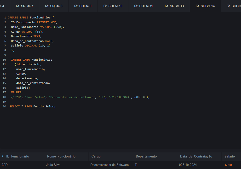 Print do Exercício no SQLite