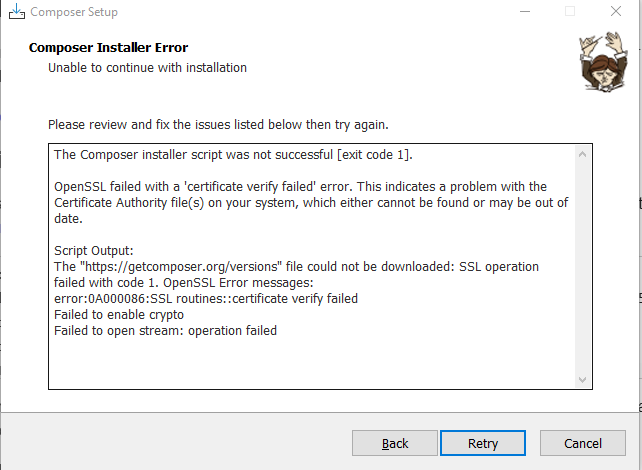 Erro instalador composer no windows