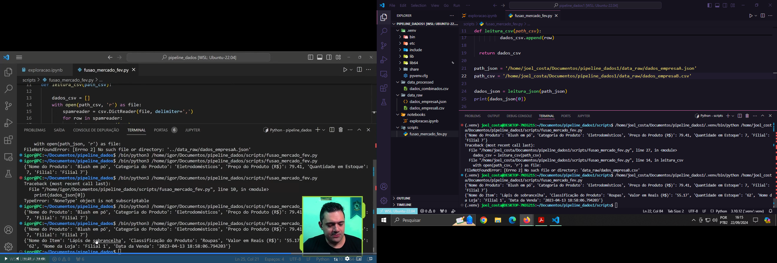 Minha tela VS Code acompanhando aula em outra tela