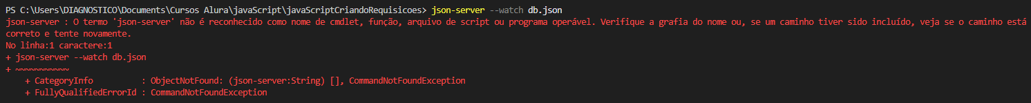 erro no terminal do vs code