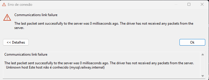 Erro ao testar conexão