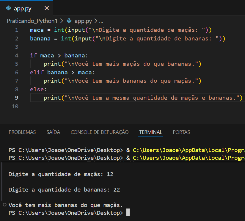 Um pequeno bloco de código com Output abaixo.
