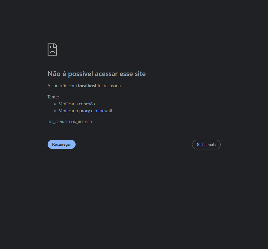 Não é possível acessar a esse site. A conexão com localhost foi recusada.