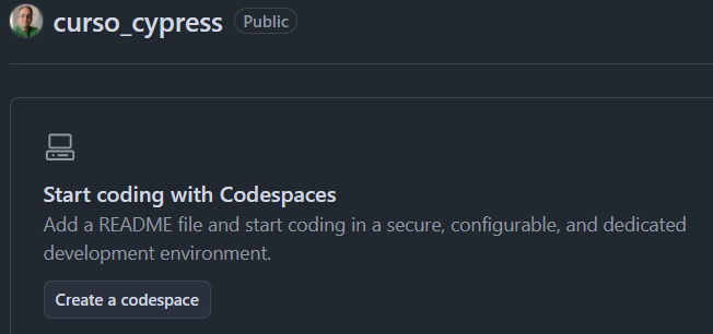 Tela do github.com mostrando a opção de criar um codespace associado a um repositório