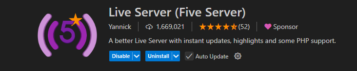 é icone do Live Server 5, com sua breve descrição e botoes de instalação