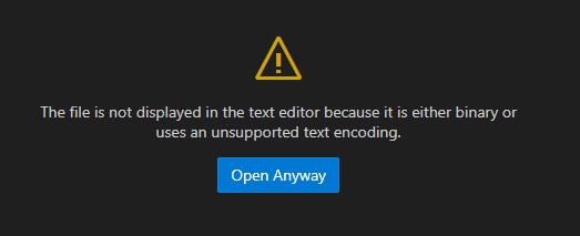 The file is not displayed in the text editor because it is either binary or uses an unsupported text encoding.