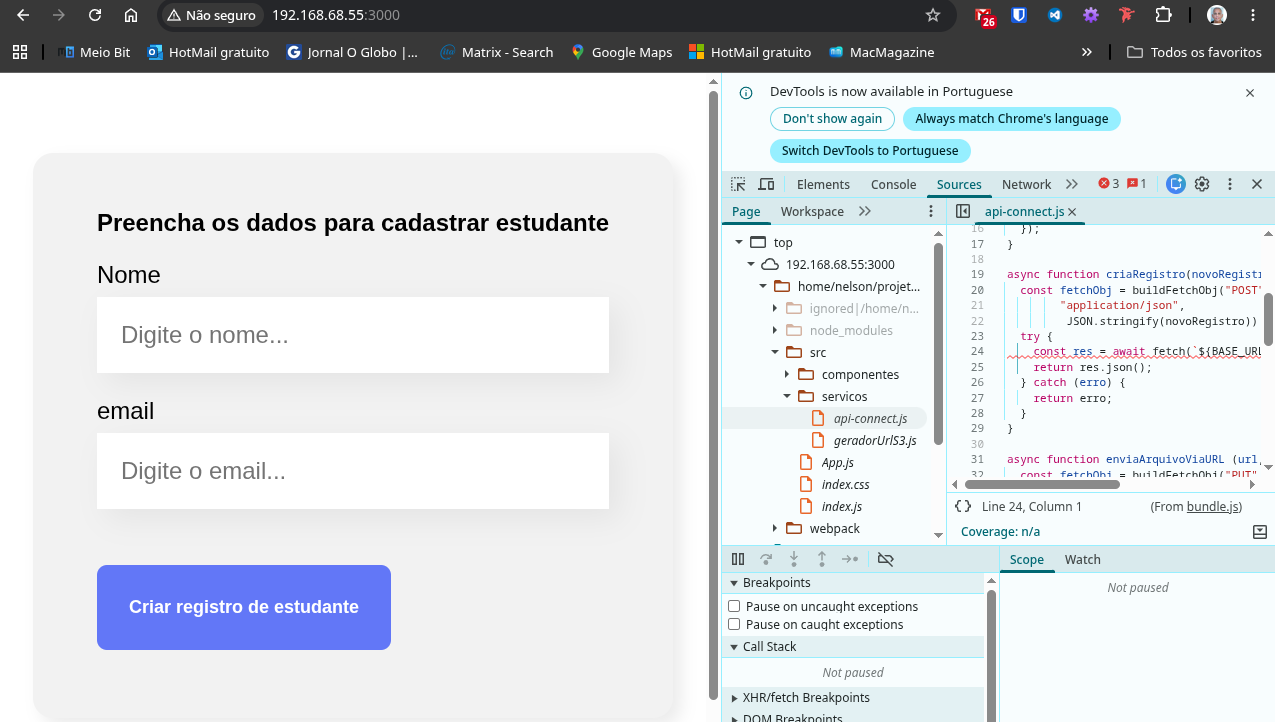 Tela de erro DevTools 1
