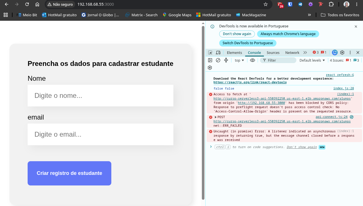 Tela de erro DevTools 2