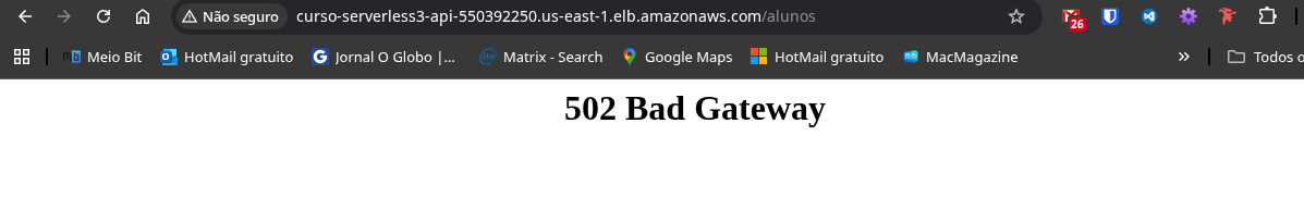 Tela de erro BAD GATEWAY