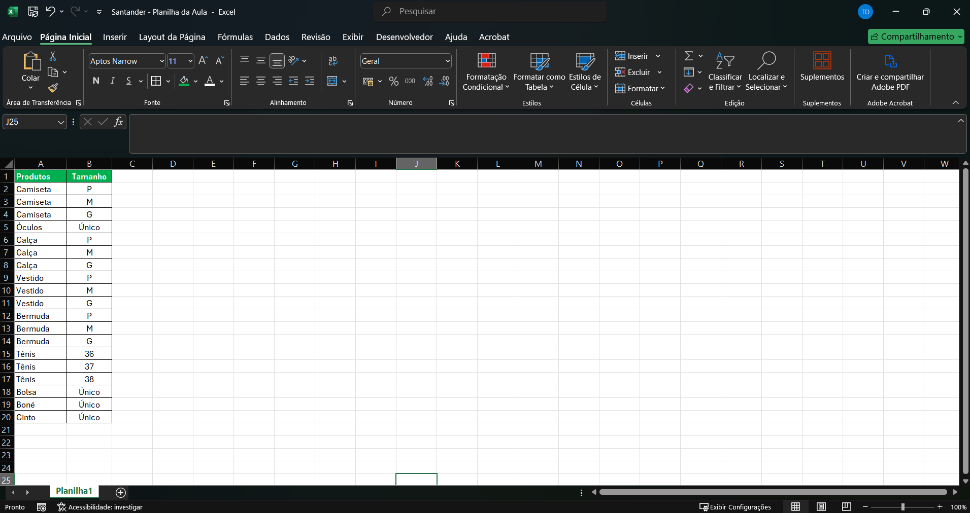 Demonstração da planilha da aula com professor Sabino