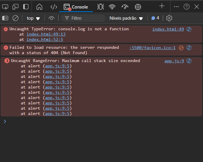 Erro no console do navegador