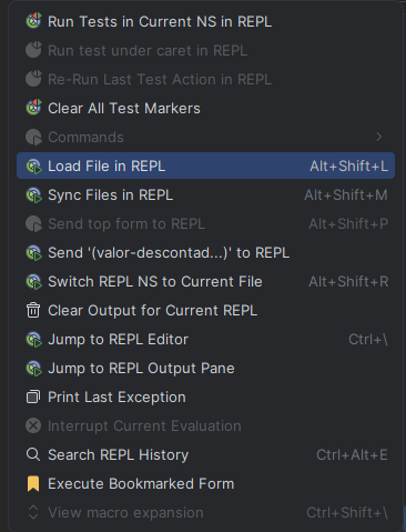 Imagem dos comando REPL do IntelliJ