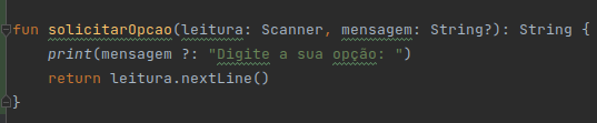 trecho de código da função solicitarOpcao