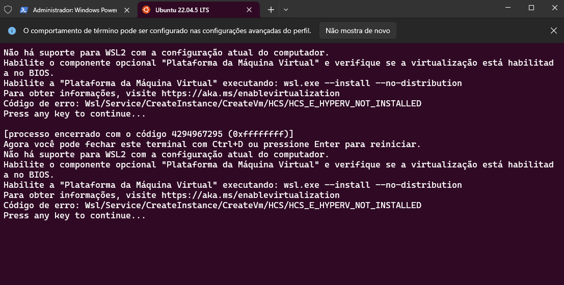 Mensagem do terminal ubuntu