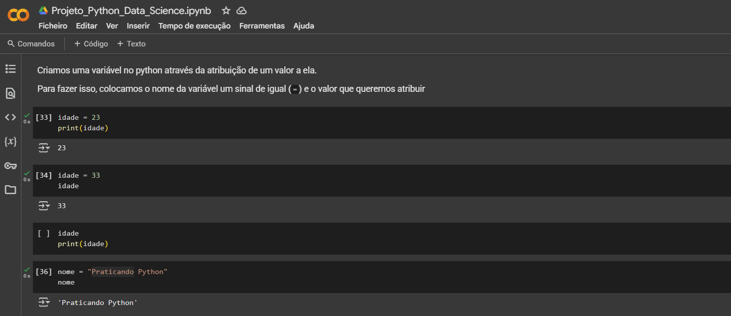 Praticando Variáveis