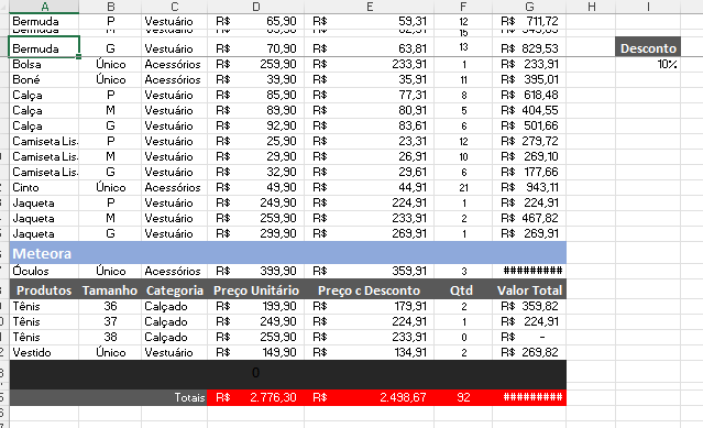 Planilha desmontada ao classificar de "A a Z"
