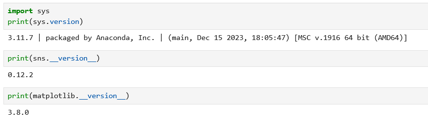Versões do Python e biblioetcas matplolib e seaborn instaladas