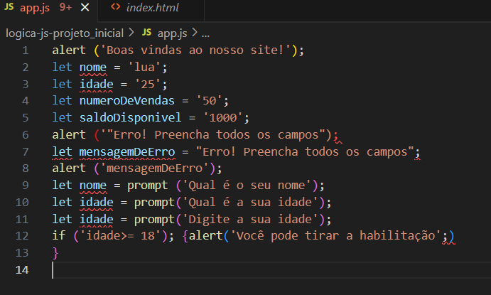 Imagem de tela preta, programa VS Code, iniciado em Java Script