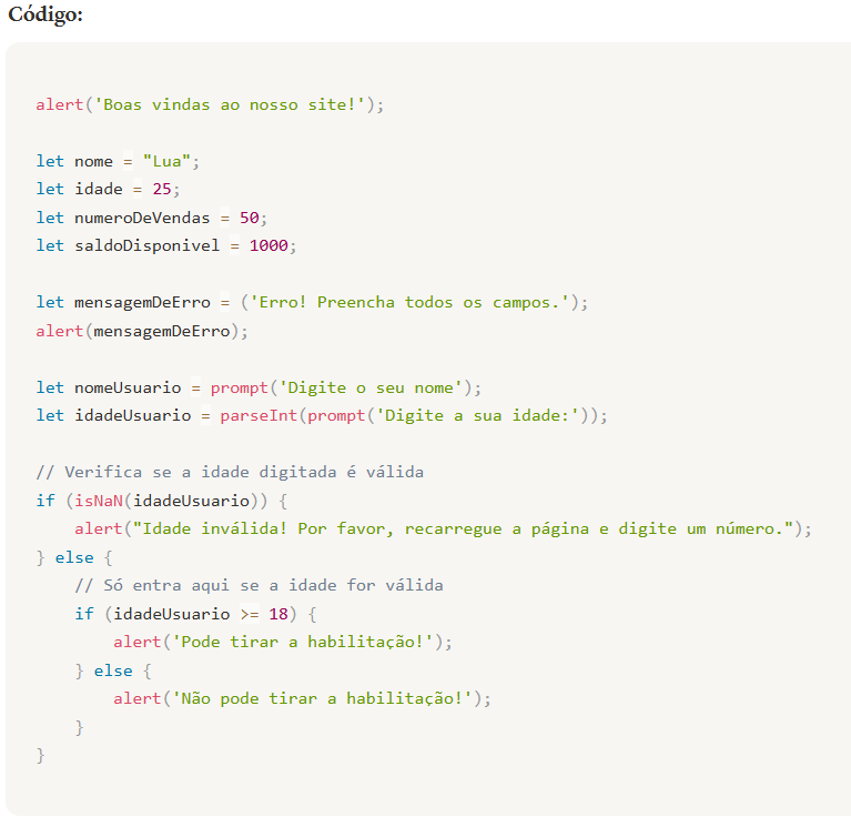 imagem com o código resolvido e colorido na linguagem JavaScript